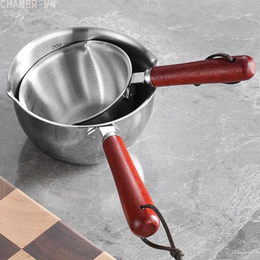【CHAMER】Stainless Steel Hot Oil Pan with Wooden Handle Small Pot for Saucemaking【HomeLiving】