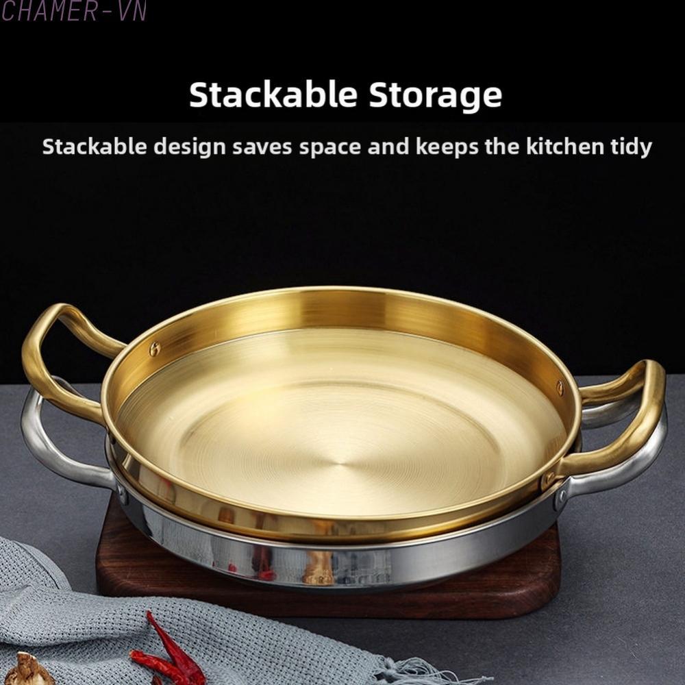 【CHAMER】Round Multipurpose Stainless Steel Frying Pan with Heat Insulated Hollow Handles【HomeLiving】