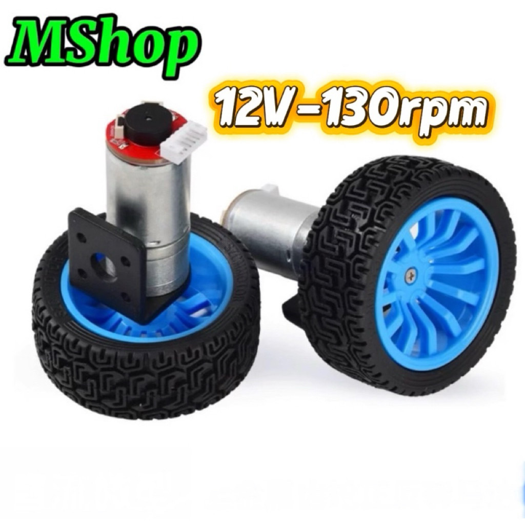[ 12V -130rpm ] Bộ động Cơ DC giảm tốc có encoder JGA25-370 kèm gá bắt và bánh xe V2 65m