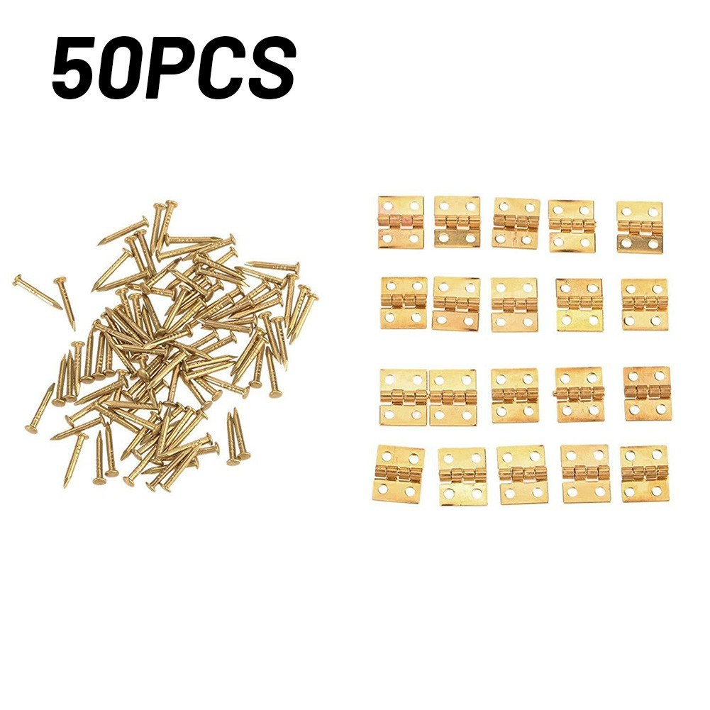 50pcs Small Mini Decorative Jewelry Cigar Box Hinges Brushed Brass & Nails -AU