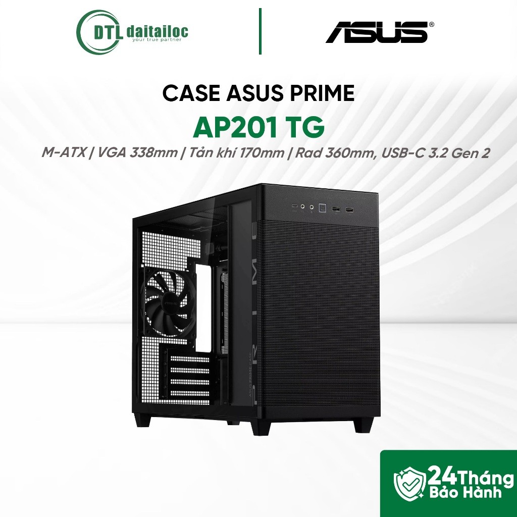 Case ASUS PRIME AP201 TG Đen MicroATX sẵn 1 fan | Chính Hãng | Bảo Hành 24 Tháng
