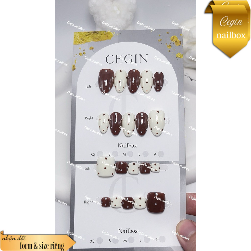 NAILBOX THIẾT KẾ CEGIN NÂU MIX TRẮNG SỮA CHẤM BI (C127)