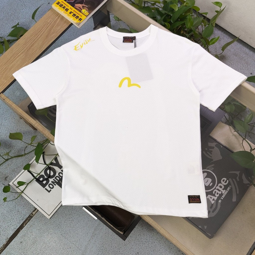 EVISU / Thần Tài 2026 Size Lớn 6XL Ngôi Sao Cổ Tròn Ngắn Tay Áo Thun Cặp Đôi Phong Cách Nam Áo Chui 