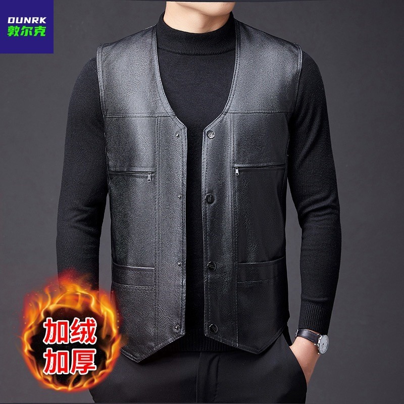 Nam Da Vest Plus Nhung Dày Trung Niên Người Cao Tuổi Bố Ấm Áo Vest 5Y20