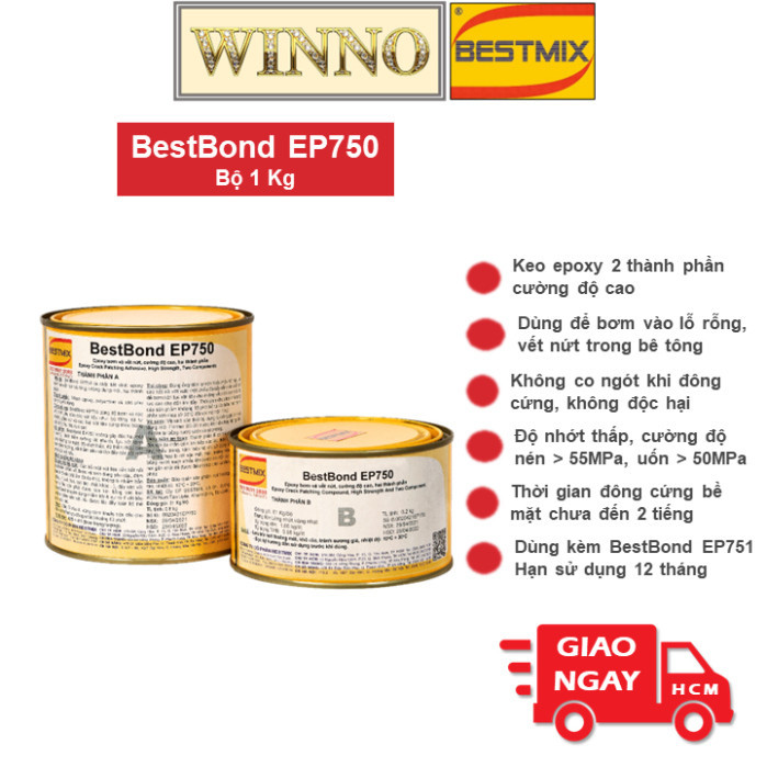 [Hỏa Tốc] Bộ 1kg BestBond EP750 Chống Thấm Epoxy Cường Độ Cao Bestmix Keo Bơm Xử Lý Nứt Kết Cấu Sika
