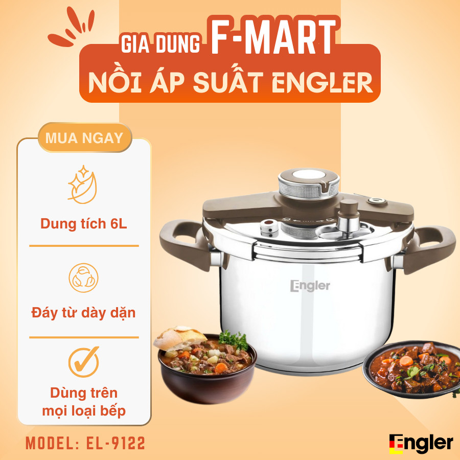 Nồi Áp Suất Engler EL9112 Dung Tích 6L Đa Chức Năng Nấu Hầm Cháo Thịt Nhanh Chín An Toàn Dễ Sử Dụng