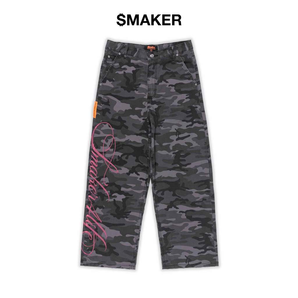 [SMAKER] Quần dài vải khaki hoạ tiết camo xám - $MAKER4LIFE CAMO PANTS IN GREY