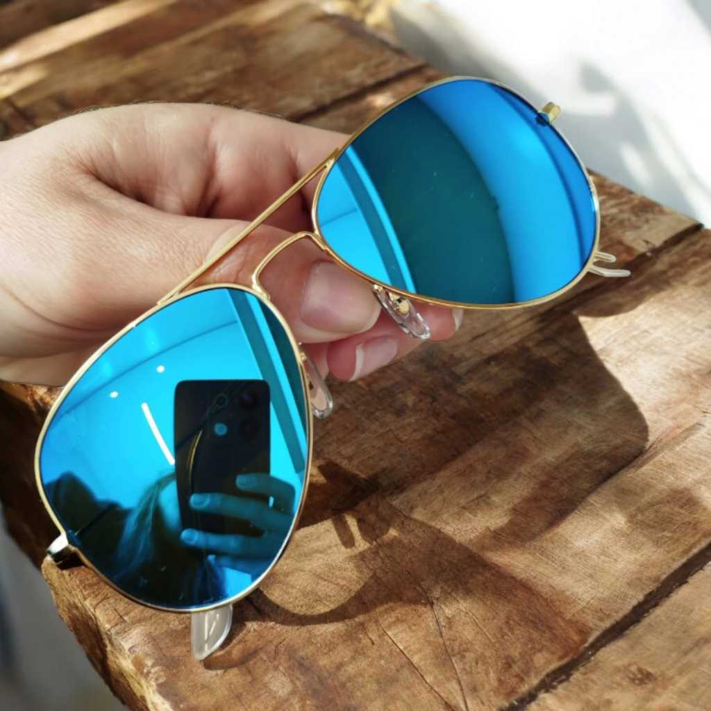 Kính râm UV400 Aviator Kính râm kim loại gương Kính pha lê
