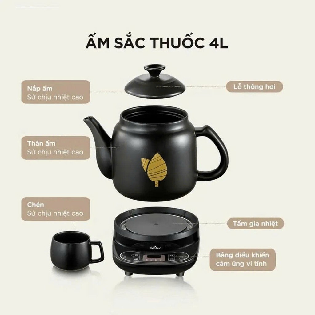 Ấm sắc thuốc Bear HTM-4H40X - Hàng Chính Hãng - Bảo Hành 18 Tháng