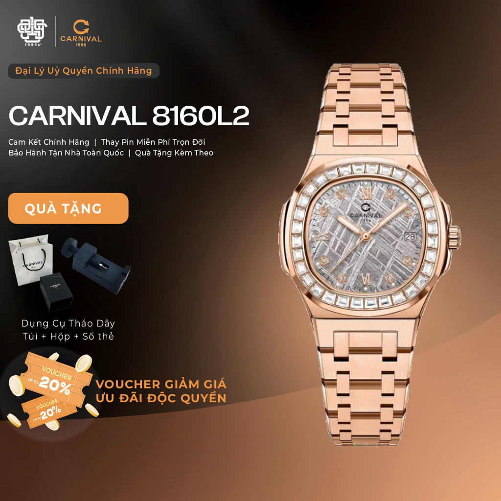 Đồng Hồ Nữ Carnival 8160L2-VH-TT Viền Đá, Kính Sapphire Hàng Chính Hãng 1994s WATCH