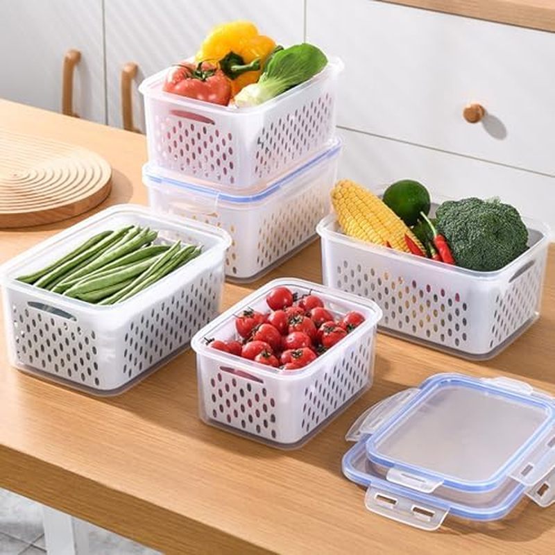 3 PCS Fruit Storage Containers for Fridge Food Berry Storage Container Set with Removable Strainer L