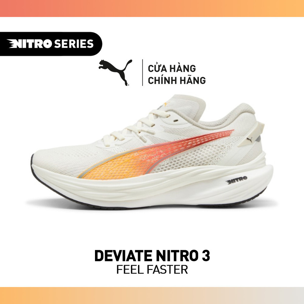 Giày Chạy Bộ PUMA Nam Deviate NITRO 3 Vapor Gray-Sun Stream-Sunset Glow Màu Xám