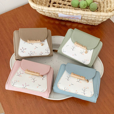 Mục vụ Tươi In Phong Cách Ví Nữ Da PU Đa Năng Hộp Đựng Thẻ Đa Năng Dung Tích Lớn Ví Tiền Mặt