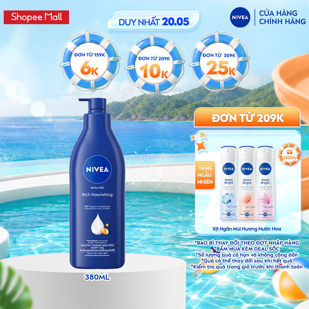 Sữa Dưỡng Thể NIVEA Body Milk Dưỡng Ẩm Chuyên Sâu 48H | Thấm Nhanh (380 ml) - 98940
