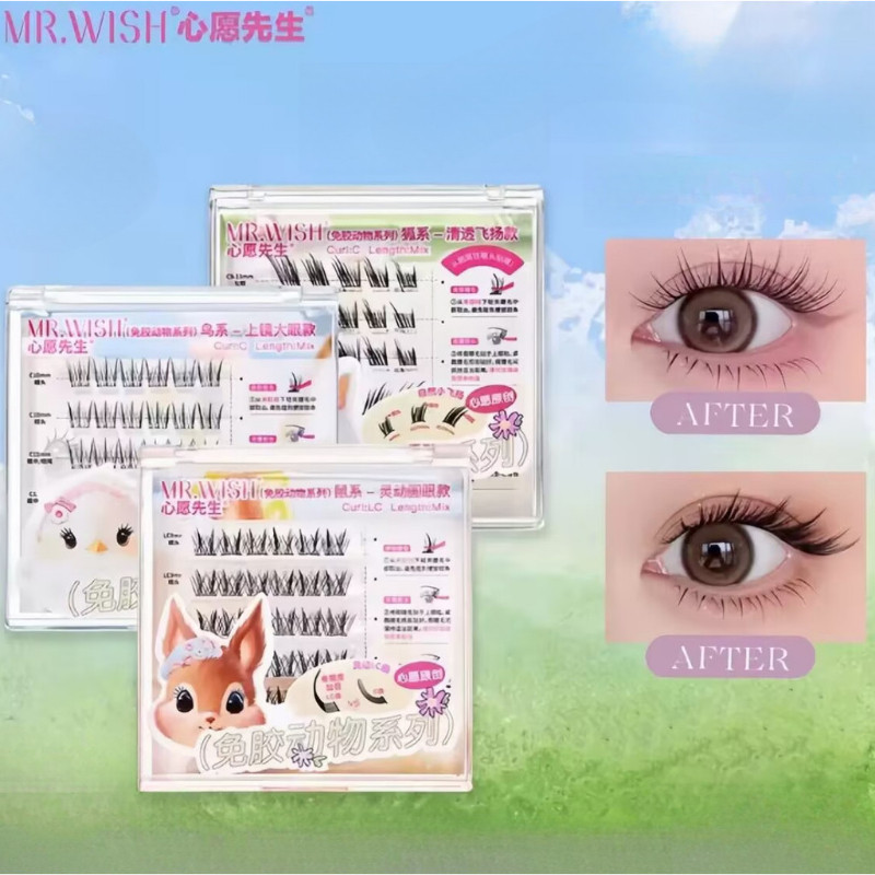 MR.WISH Mi Giả Không Keo Hình Động Vật Hoạt Hình Tự Nhiên Cụm Đơn Phân Đoạn