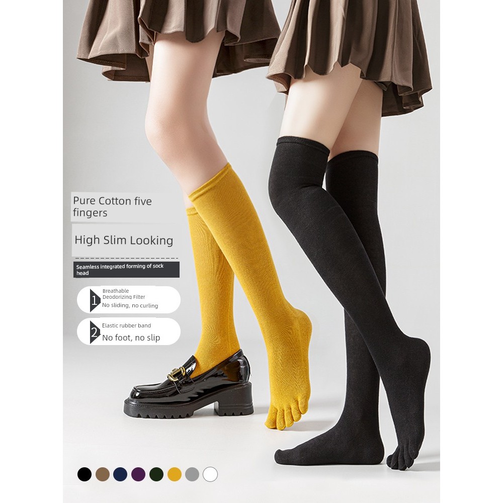 JK Autumn Pure Cotton Slimer Look Tall Black Five-Finger Socks