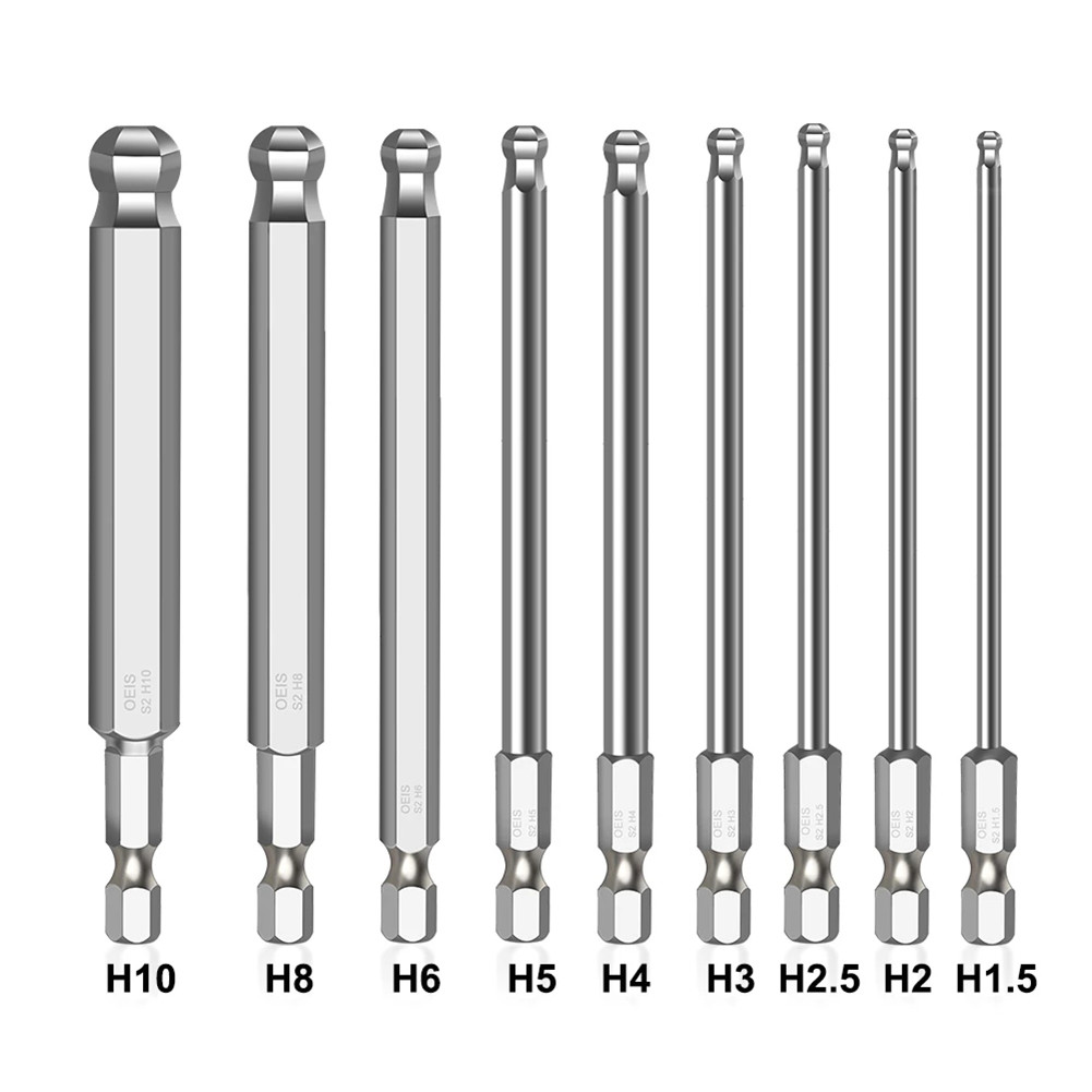 Bộ bit tuốc nơ vít lục giác đầu bi Bộ số liệu Allen Hex Bit dài 100mm Đầu bi từ tính Bit H1.5 H2 H2.