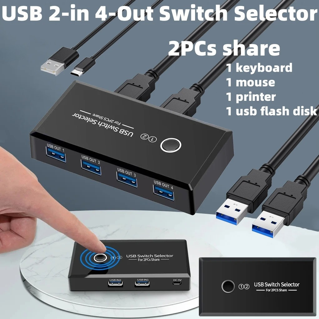 USB KVM Switch USB 3.0 Switch KVM Switch cho Windows 10 Bàn phím PC Chuột Máy in 2 PC Chia sẻ 4 thiế