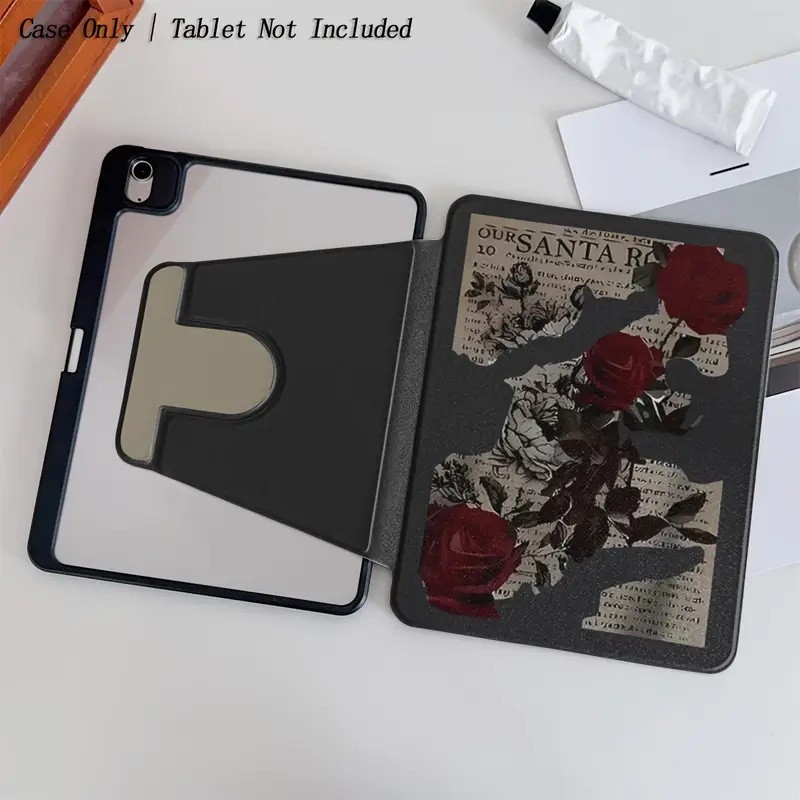 360°Ốp lưng TPU xoay hoa hồng cổ điển cho iPad Air7 202511Inch M3, iPad 11 gen A16 2025 11 inch iPad