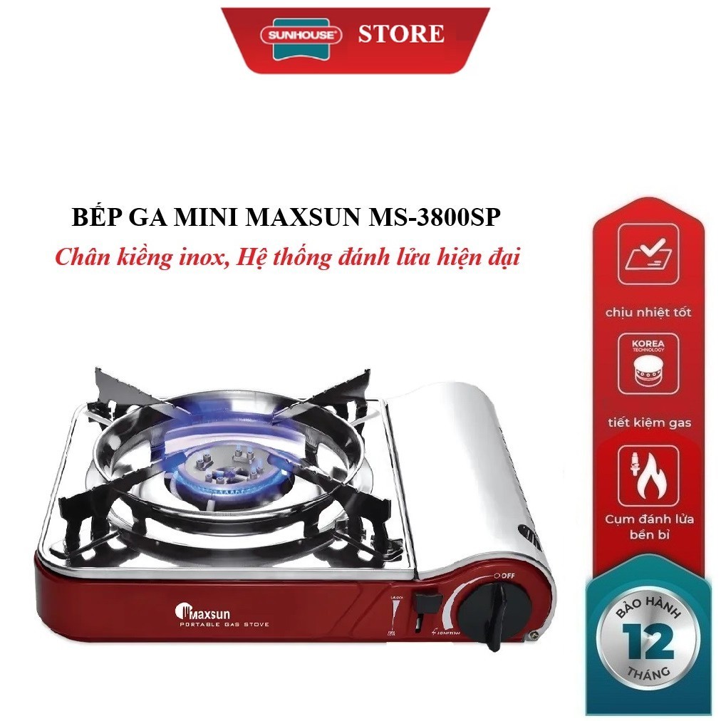 Bếp ga mini Maxsun MS-3800SP, Công suất 2900W, chân kiềng Inox - Hàng chính hãng - Bảo hành 12 tháng