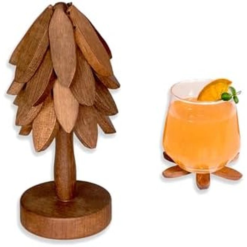 Yuoyar Trivets, Wooden Tree-Shaped sapele Wood Drink Trivets Set for Coffee Table, Kitchen Table Dec