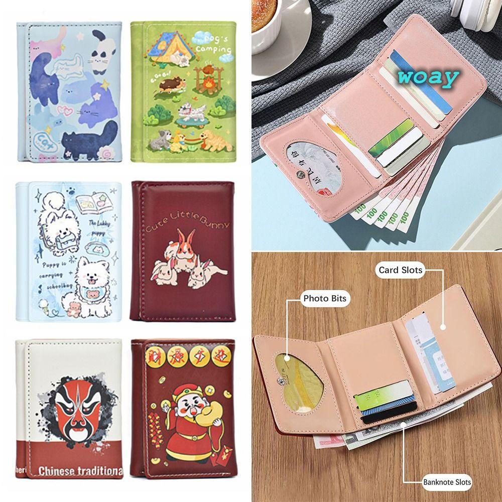 WOAY 3 Gấp Ví, 7 Khe Cắm Thẻ 1 Khe Cắm Tiền Giấy Ví Gấp Ngắn, Phim Hoạt Hình 1 Miếng Dán Da Tiền Xu 