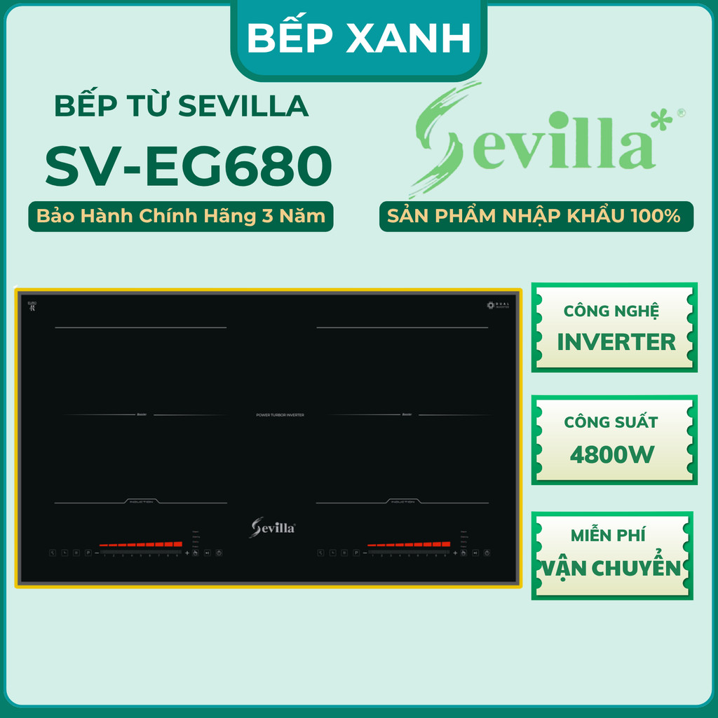 Bếp từ đôi Sevilla SV-EG680 mẫu bếp mới nhất 2026, Sevilla SV EG680 Bảo hành 3 năm tại nhà.