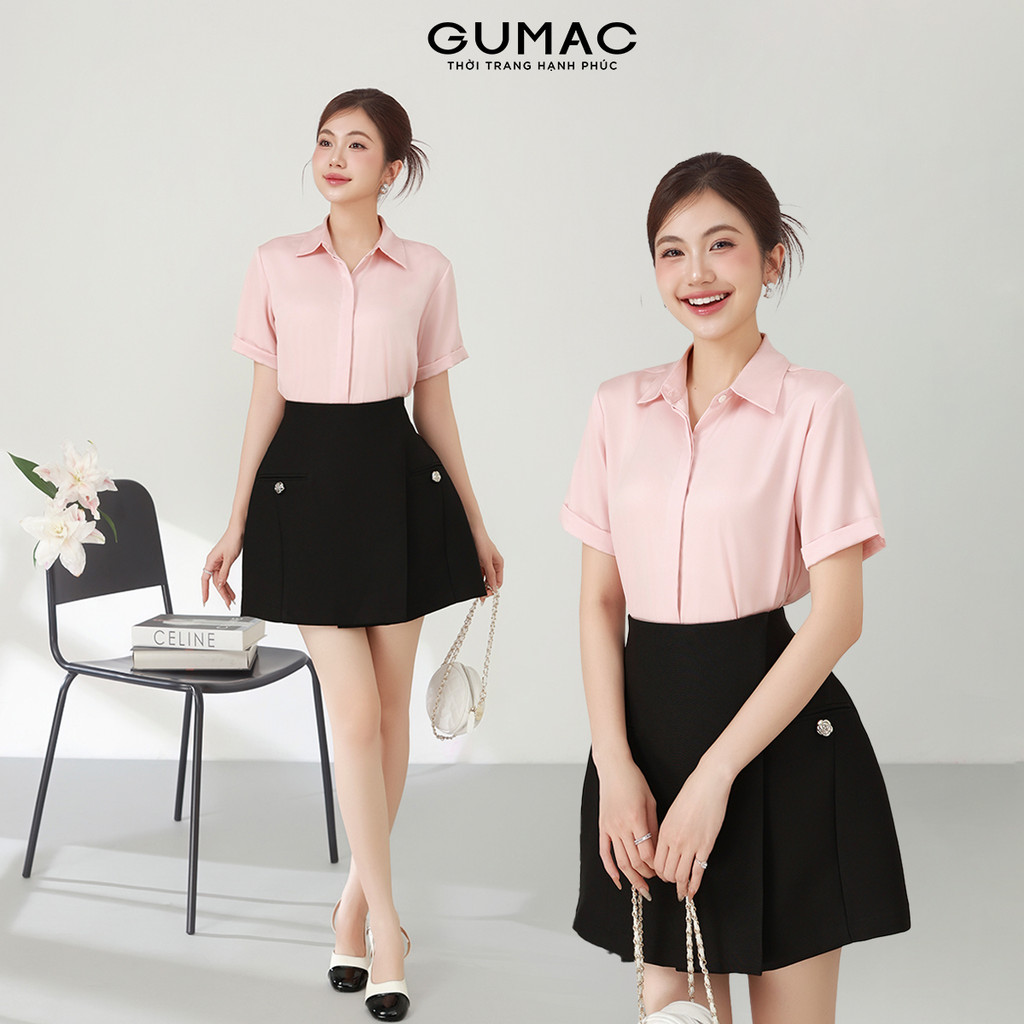 Áo Sơ Mi Nữ GUMAC - Công Sở Tay Ngắn Nẹp Đôi Giấu Nút Lai Lật Đứng Form Chất Lụa Dày Dặn Cao Cấp LAF0339  | BigBuy360 - bigbuy360.vn