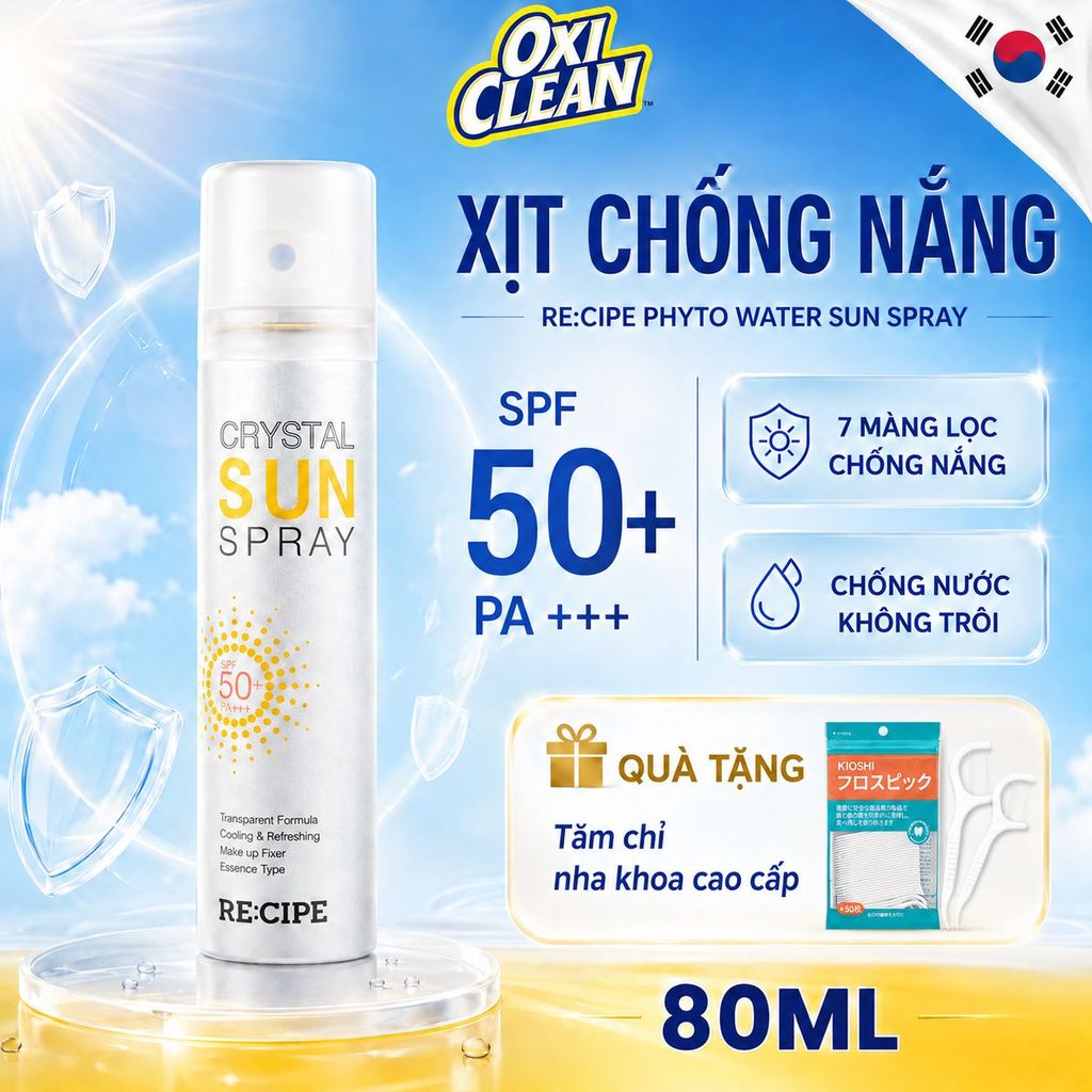 Xịt Chống Nắng Bản Cao Cấp Recipe Chống UV Chống Nước Lâu Trôi Đi Biển Đi Bơi Giúp Ngăn Nám Tàn Nhan