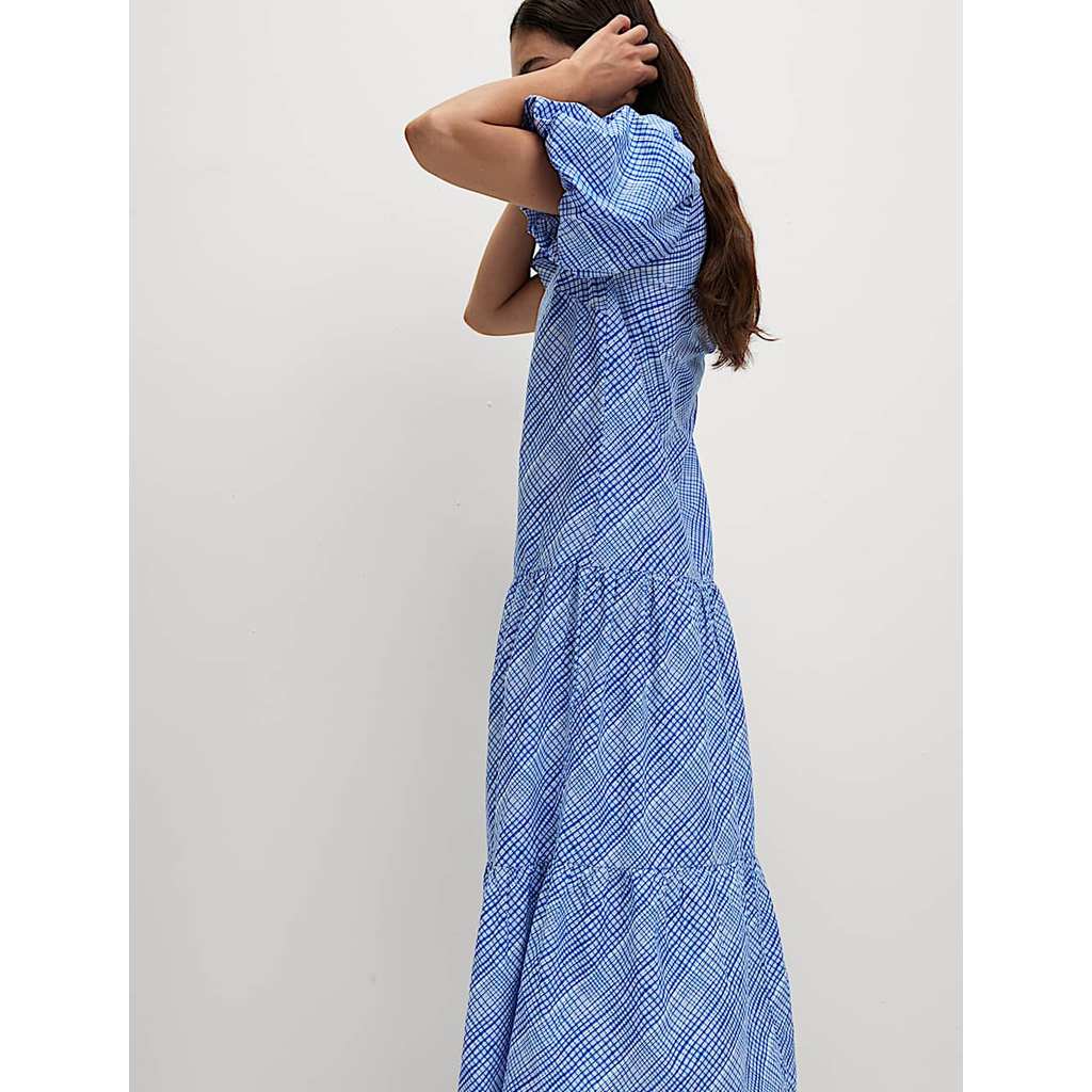 M&S - Dress Women - Pure Cotton Midi Relaxed Tiered Dress - NAVY MIX