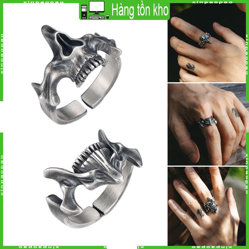 XI Nam Gothic Punk Đầu Lâu Nhẫn Punk Retro Gothic Nam Đầu Lâu Nhẫn Bạc Đen Thoáng Mát Nhẫn Trang Sức