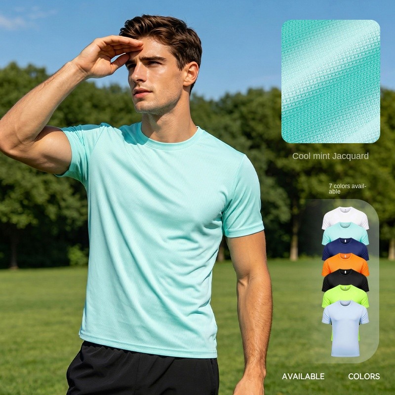 Summer Sports Short Sleeve Men's Running Sports Quick-Drying T-shirt Solid Color Outdoor Breathable 