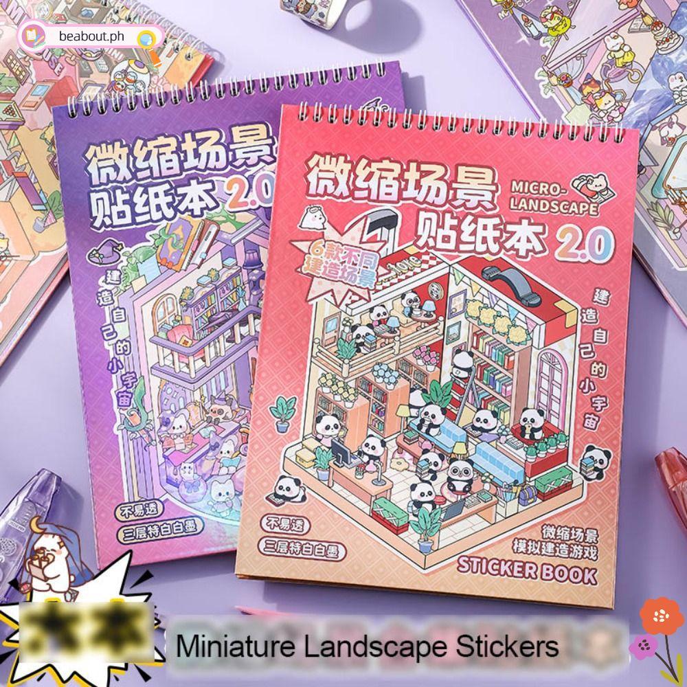 BEABOUT Bộ sưu tập cảnh thu nhỏ, Phim hoạt hình DIY Phong cảnh Sticker Book, PET Visual Stacking Poc