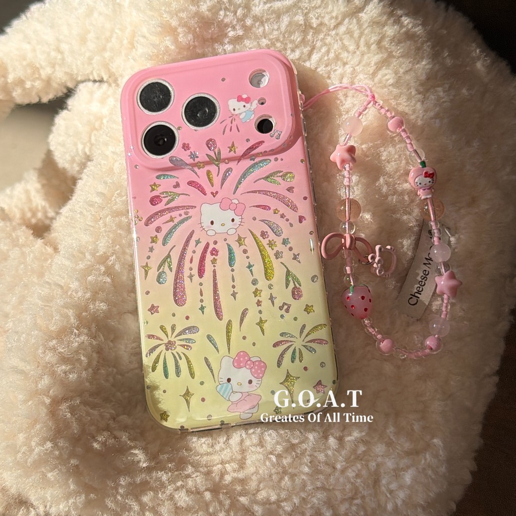 G.O.A.T Vỏ Kitty pháo hoa hồng lấp lánh Tương thích cho iPhone 17 pro max iPhone 17 16 15 14 pro iPh