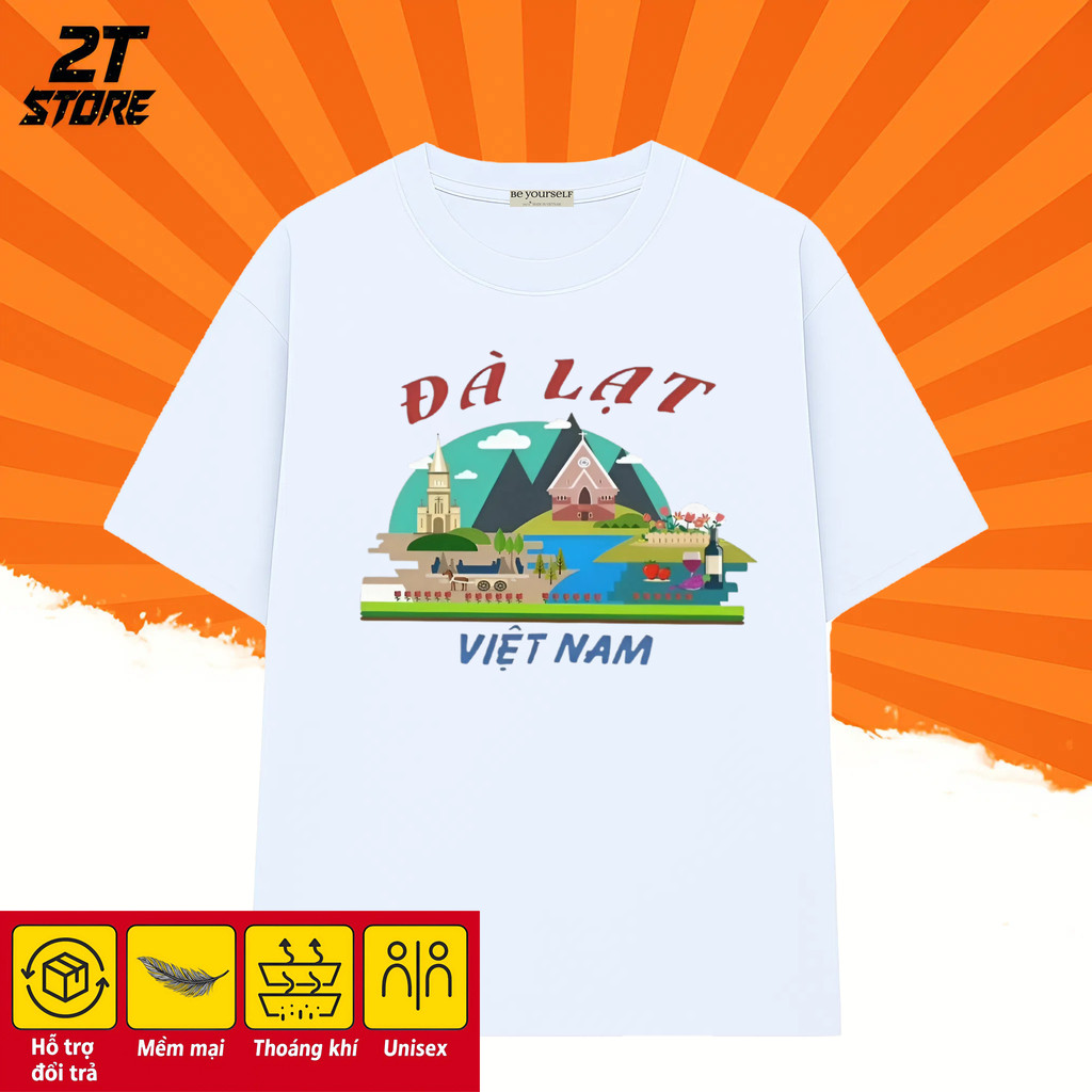 Áo Thun Unisex Nam Nữ Form Rộng Oversize Thoáng Mát, In Hình "DU LỊCH ĐÀ LẠT"