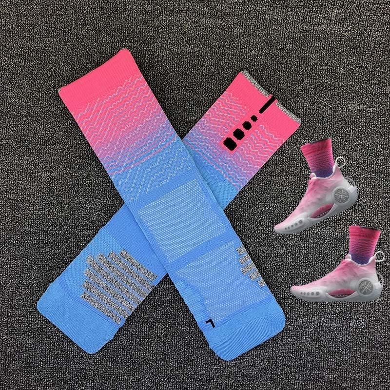 Wade's Way 9 - Tất thể thao bóng rổ trắng hồng và sóng xanh marshmallow cho sơ sinh, ống cao cấp