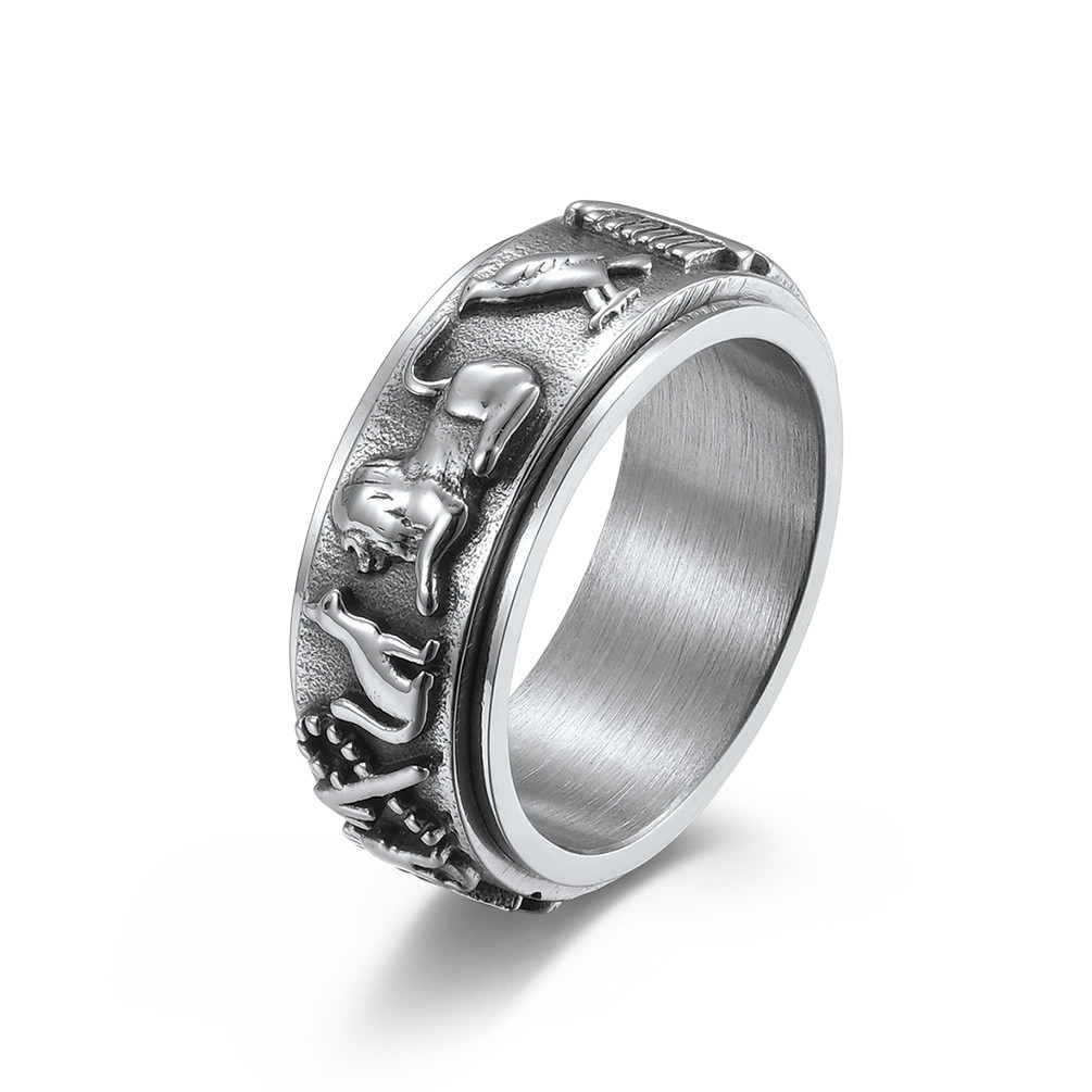 Popular~Shanhai Jewelry Ancient Egyptian Lucky Symbol Stainless Steel Rotating Ring Amulet Travel So