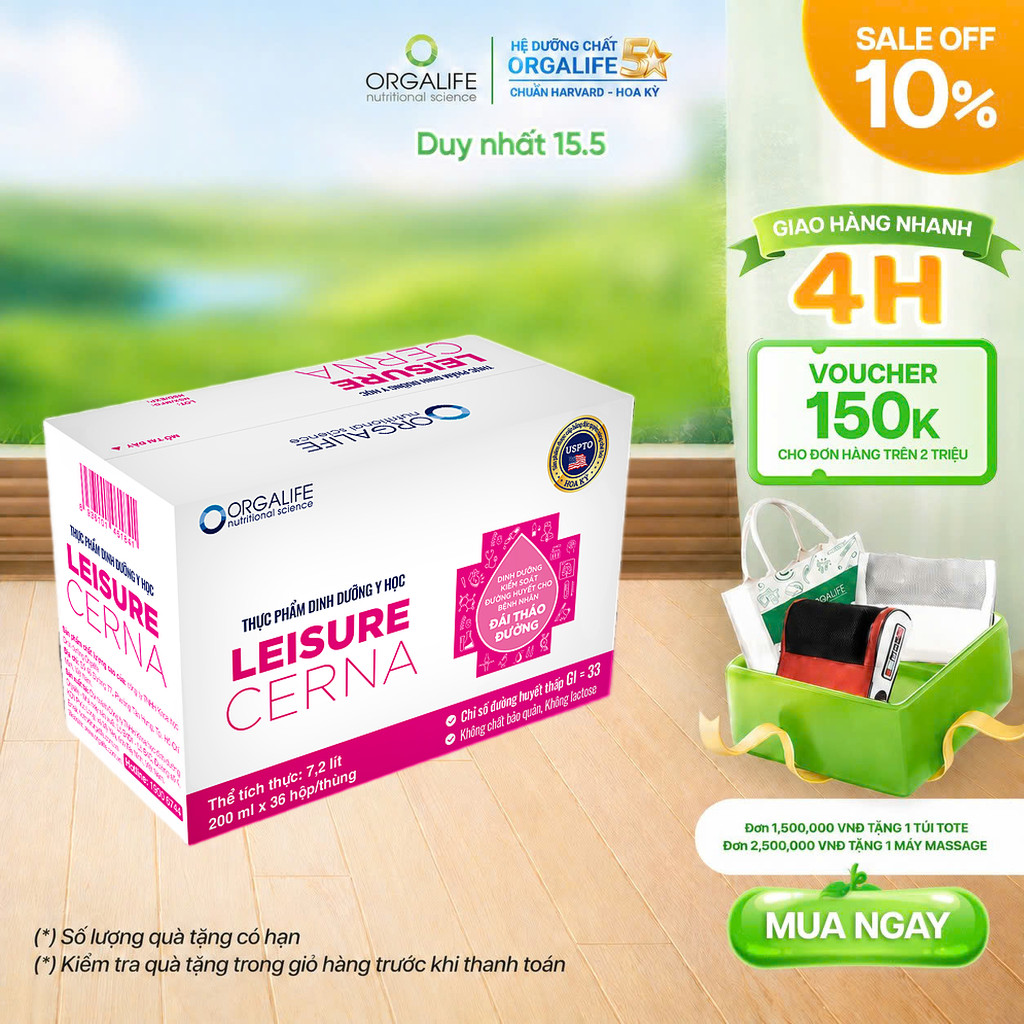 Thùng 36 Hộp LEISURE CERNA Dinh Dưỡng Kiểm Soát Đường Huyết (200ml/Hộp)