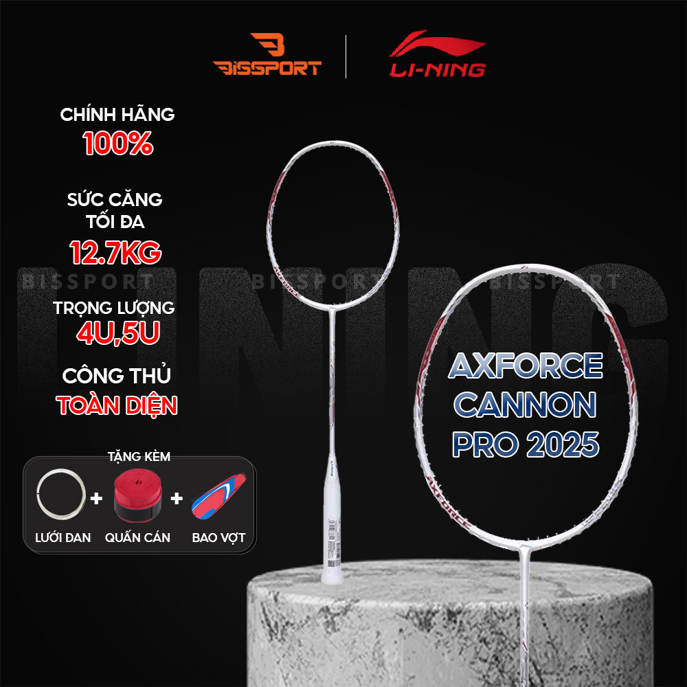 Vợt Cầu Lông Lining Axforce Canon Pro 2025 Chính Hãng - Màu Trắng - Thiên Công - Toàn Diện - Nhẹ - L