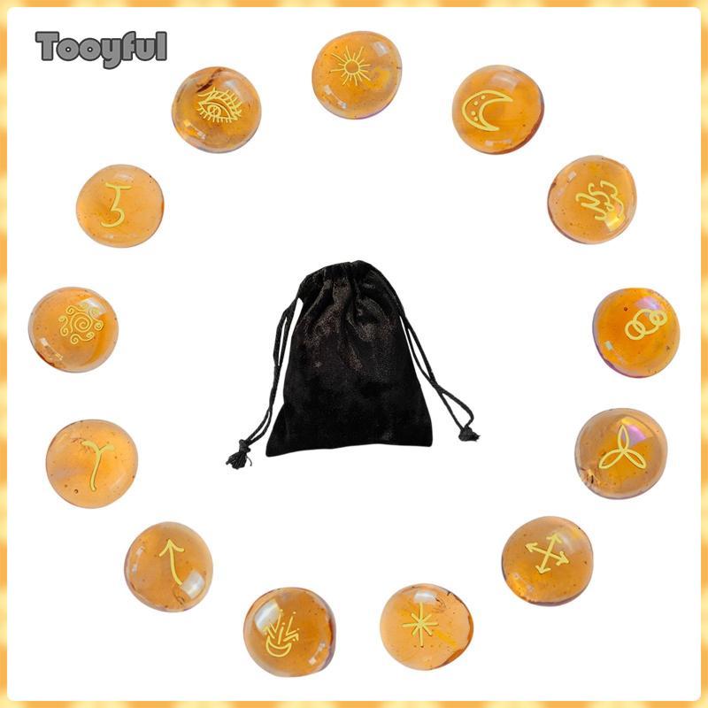 Runes Stones Bộ Thủy Tinh Khắc Runes Bói Toán Bộ Đồ Dùng Phù Thủy Trang Trí Huyền Bí Cho Người Mới B