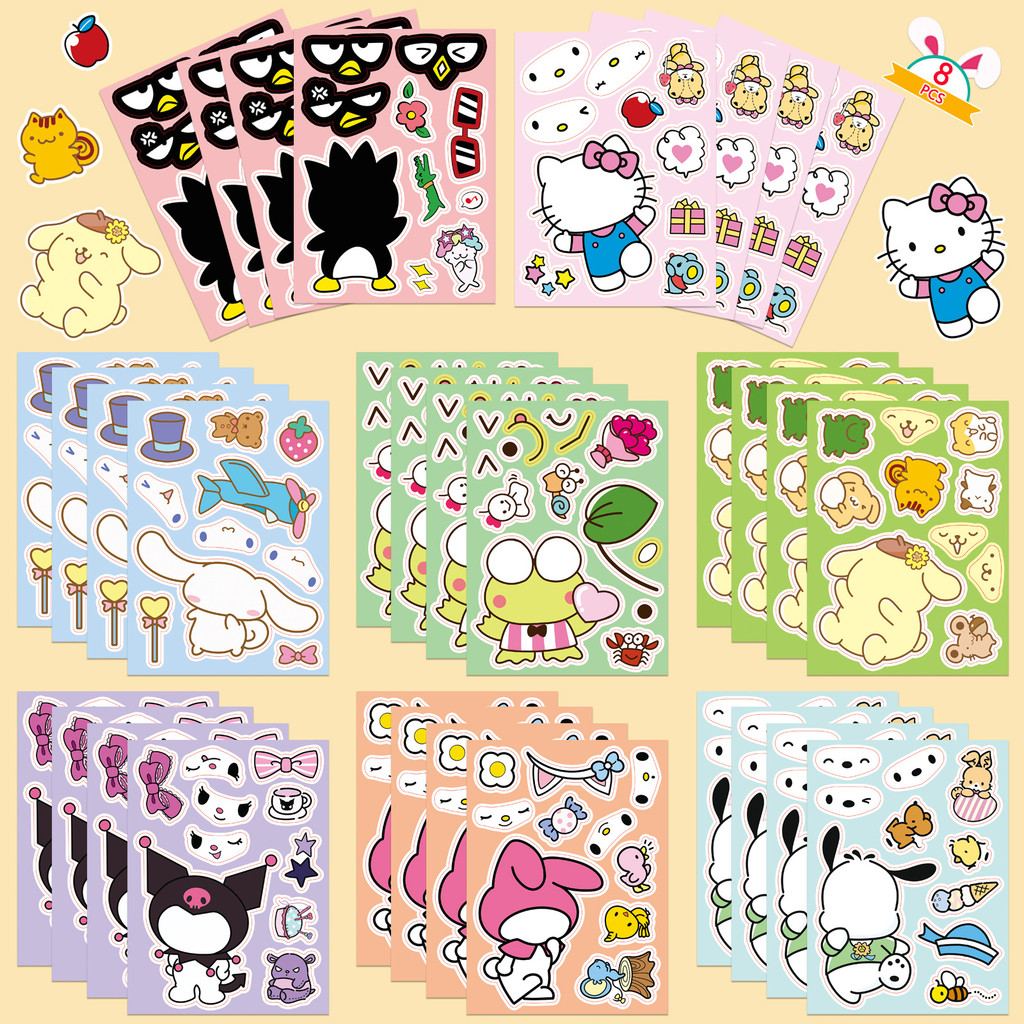 8 Cái / gói Phim Hoạt Hình Mới Sanrio Face-Changing Dán-Puzzle Puzzle Sổ Tay DIY Dán