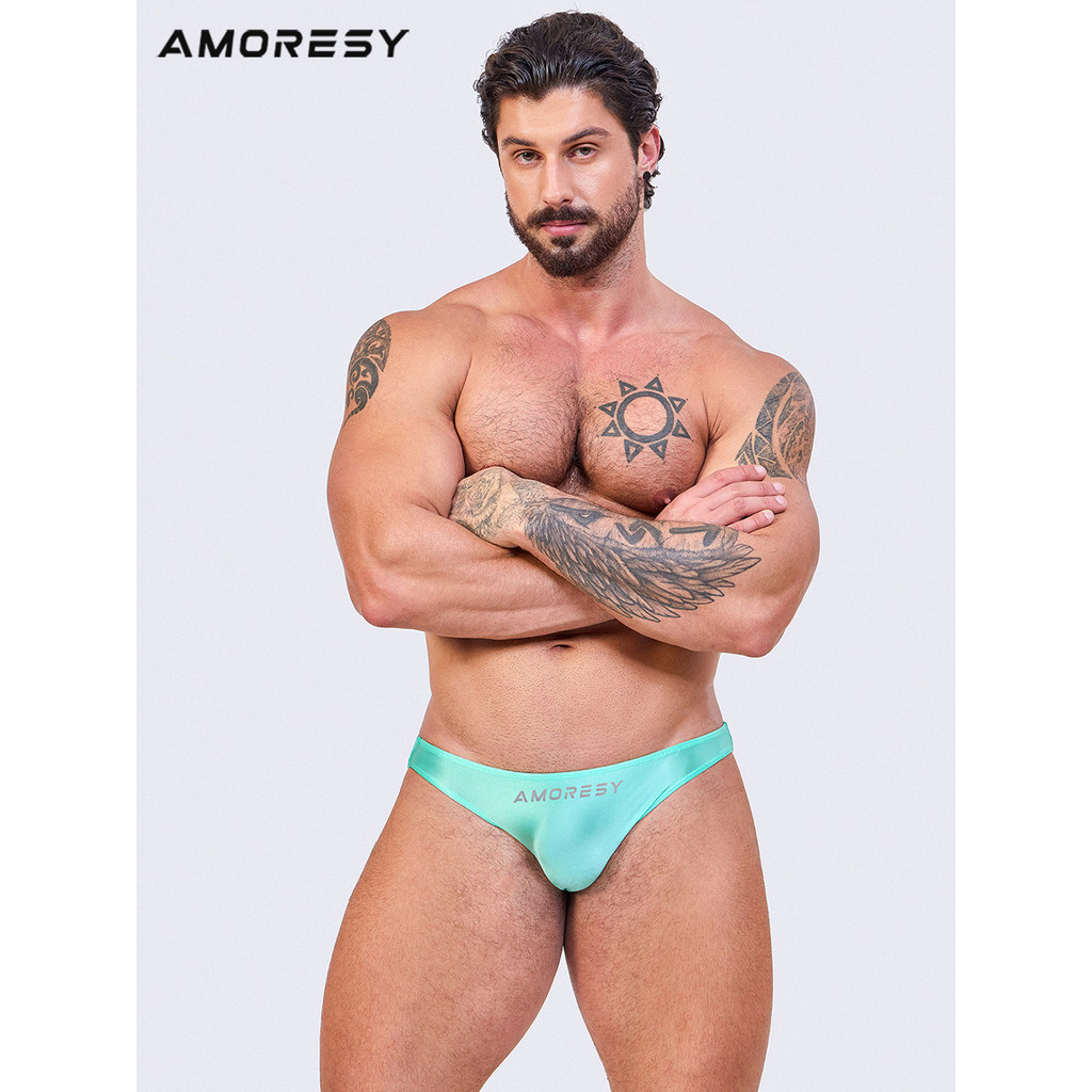 AMORESY Atlas Series Màu Trơn Siêu Mỏng Skinny Đơn Giản Gợi Cảm Đi Biển Quần Đùi Thông Bơi
