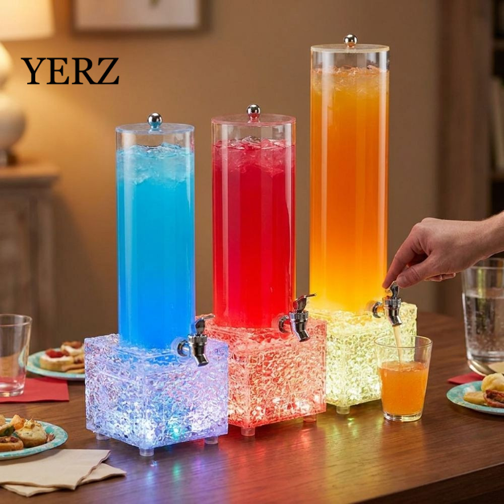 YERZ Tháp bia dạ quang LED YZ, Hộp đựng tháp bia Acrylic chống rò rỉ, Đế kết cấu đá Keg di động Khôn