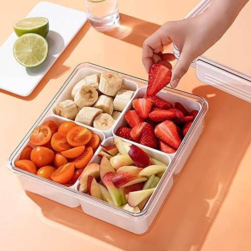 ctioned Fruit Snack Serving box Vegetable Storage with 4 Compartments Snackle Box Charcuterie Contai