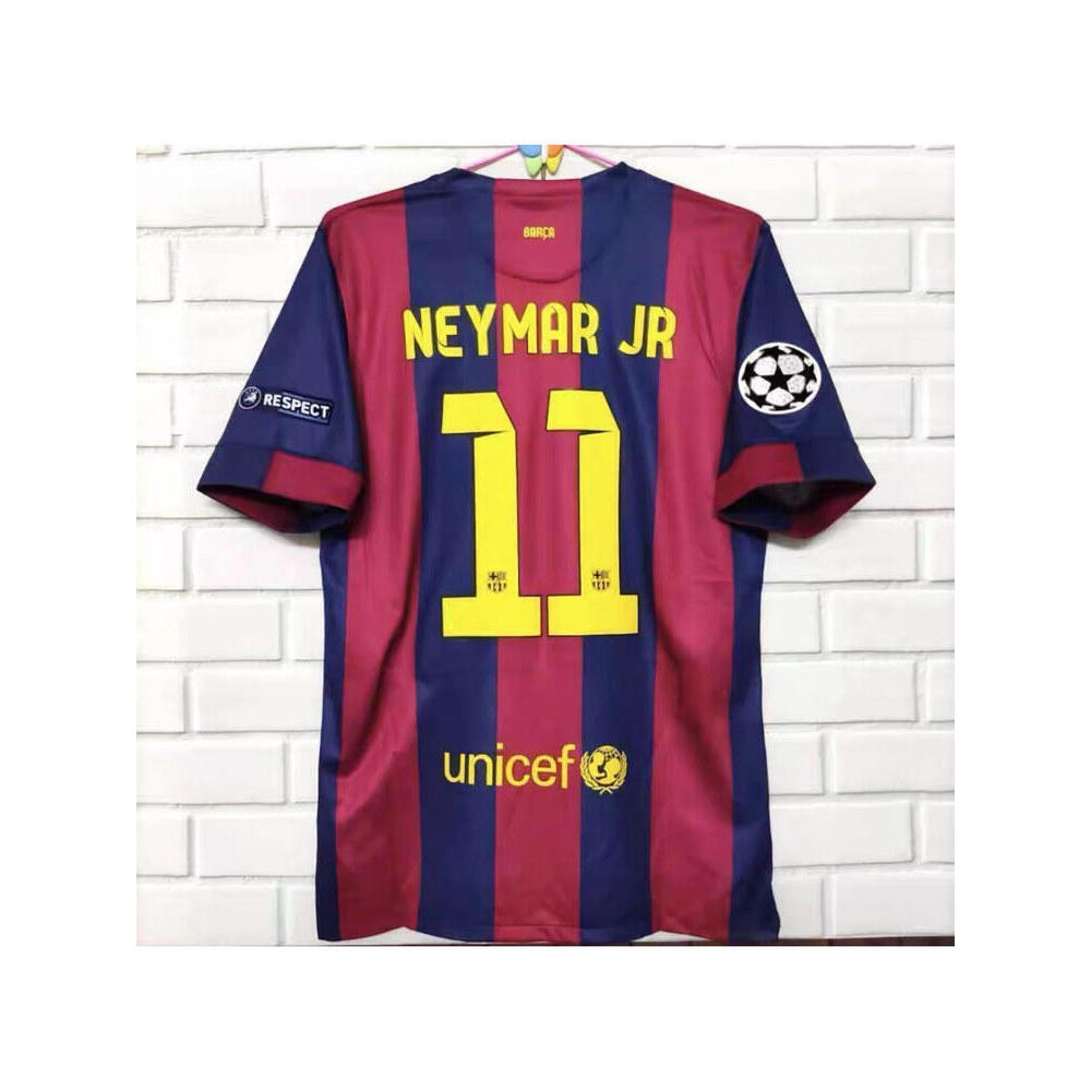 Barcelona Nhà 14 / 15 Mùa Áo Sơ Mi Bóng Đá Tay Ngắn Sọc Retro Neymar Suarez Jersey Sợi Polyester Nha
