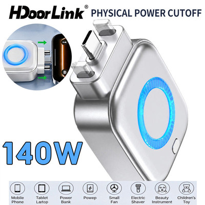 Bộ chuyển đổi sạc tự động ngắt kết nối HdoorLink 140W Type-C Bộ tách an toàn sạc nhanh Bảo vệ quá tải
