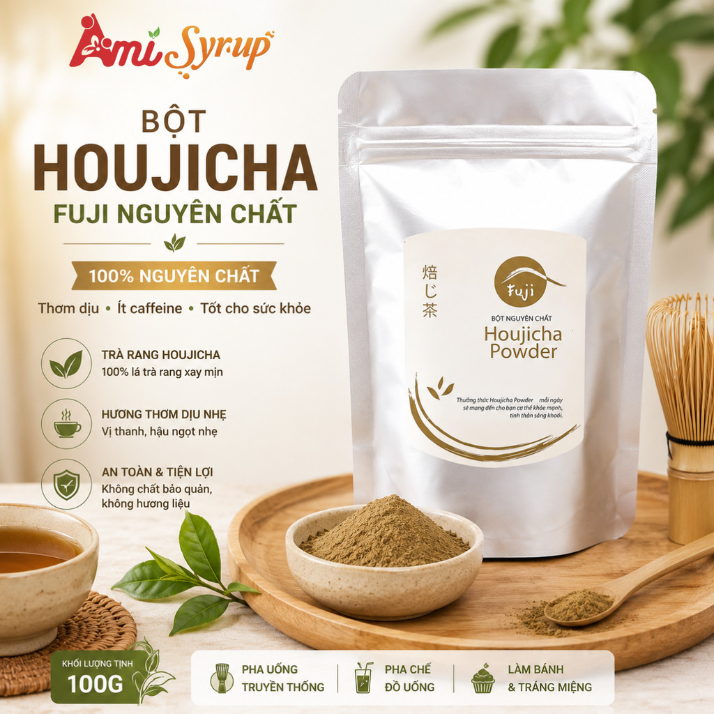 Bột Houjicha Fuji Nguyên Chất Gói 100g Trà Rang Nhật Bản Thơm Dịu