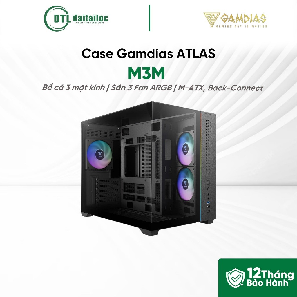 Case Gamdias ATLAS M3M (M-ATX / Sẵn 3 Fan / Màu Đen) | Chính hãng | Bảo hành 12 tháng