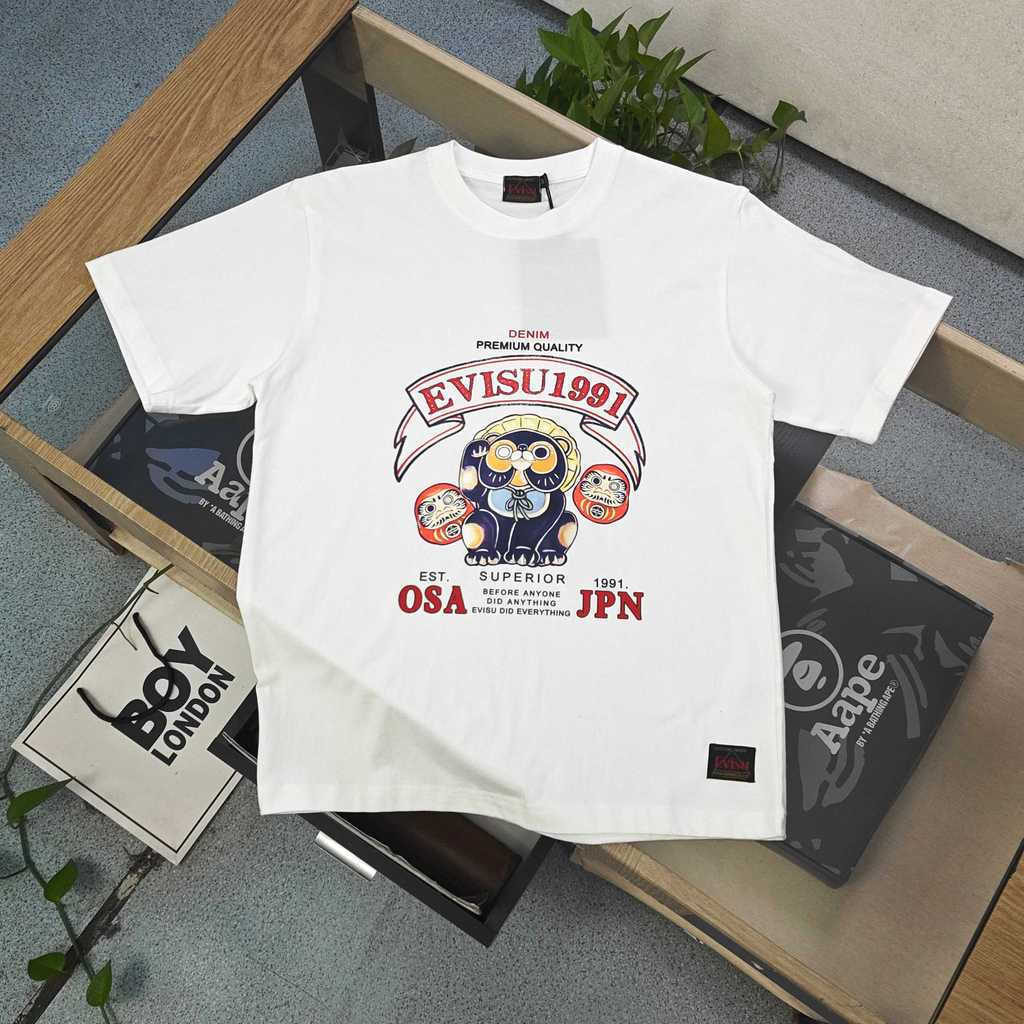 EVISU / God of Fortune 2026 Áo thun ngắn tay cổ tròn cổ điển dành cho nam nữ Áo sơ mi đáy cao cấp To
