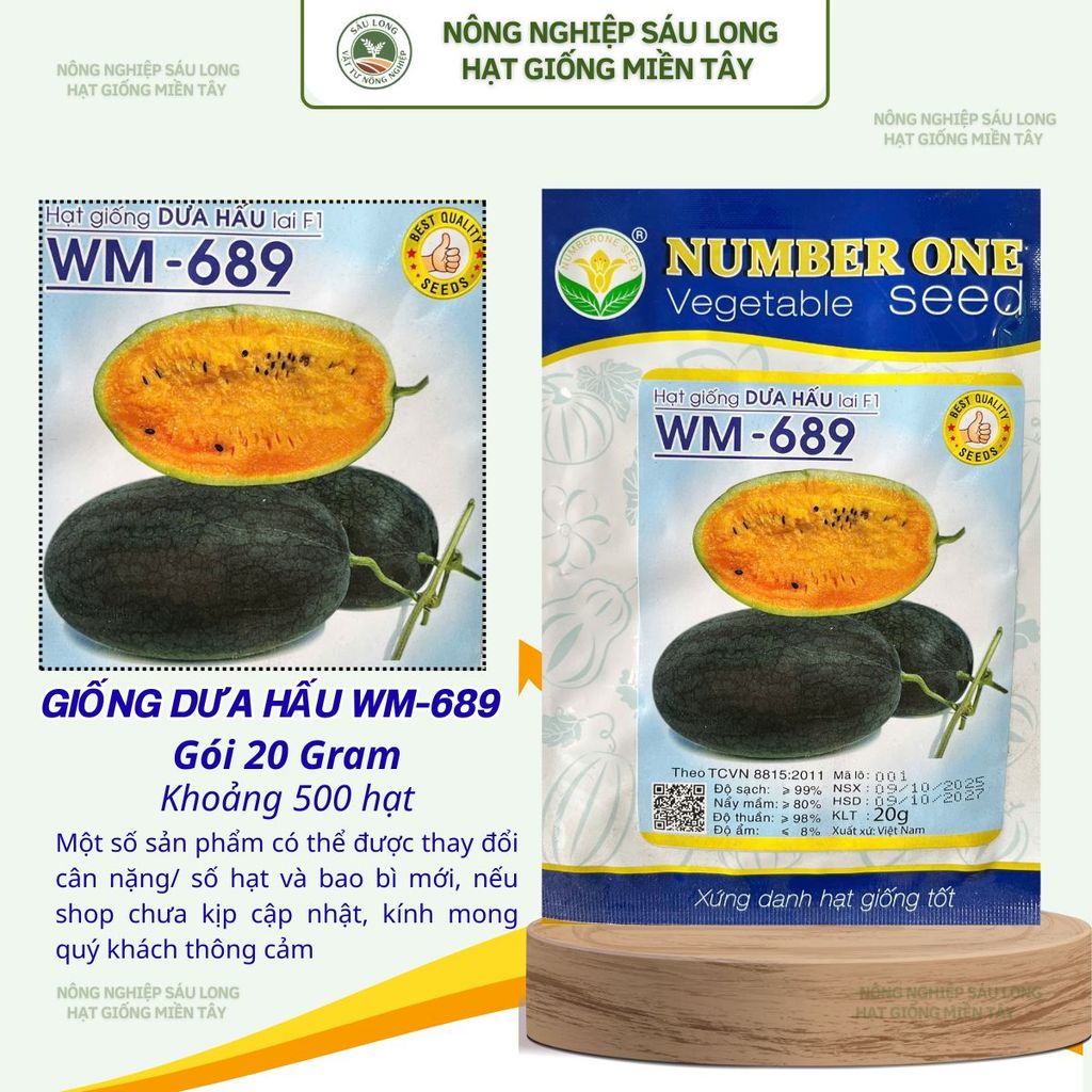 [Khoảng 500 hạt] Hạt Giống Dưa Hấu Lai F1 WM-689 NUMBER ONE (Gói 20gr)